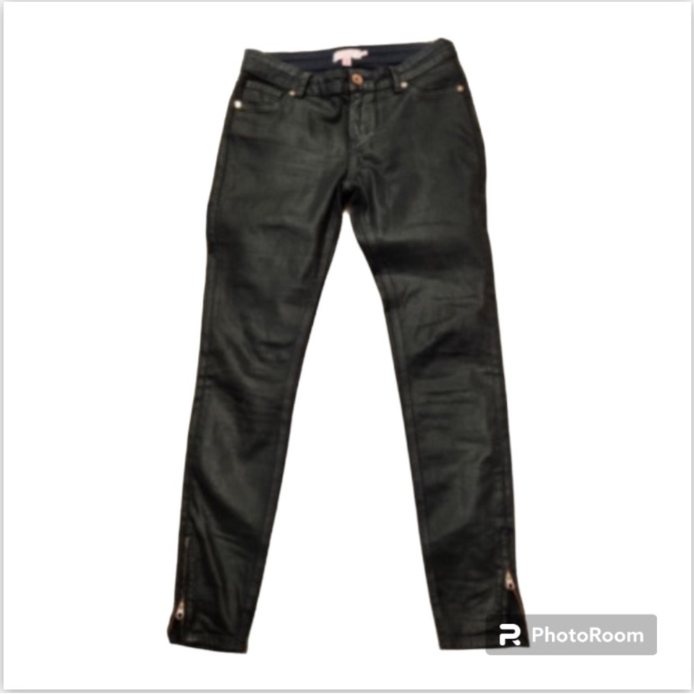 NWOT Ted Beker London Black Skinny Wax Coated Modey Side Zip Size 32